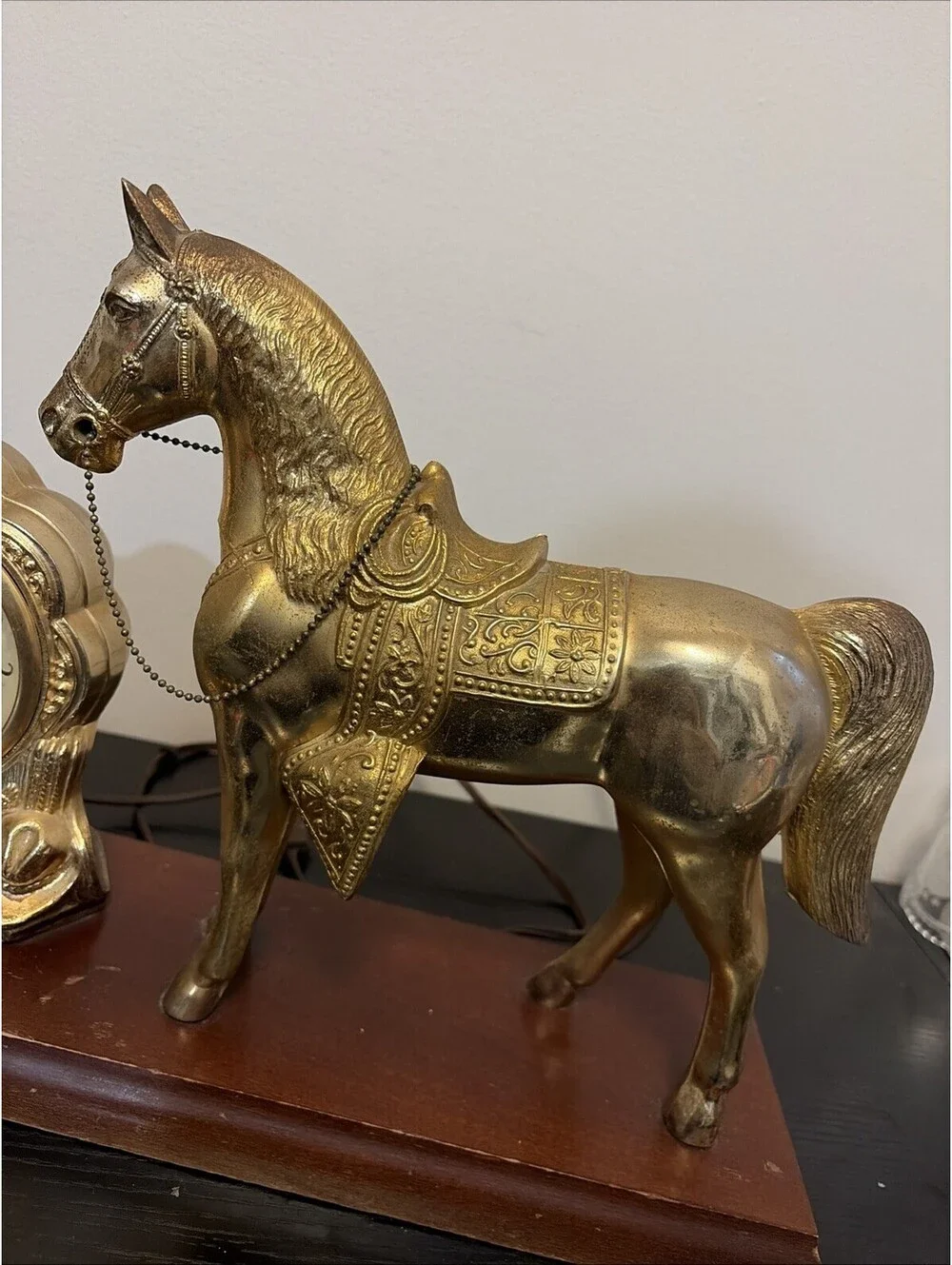 Vtg 1940s United Clock Co. Western Horse Brass Mantel Clock Model 315 Working